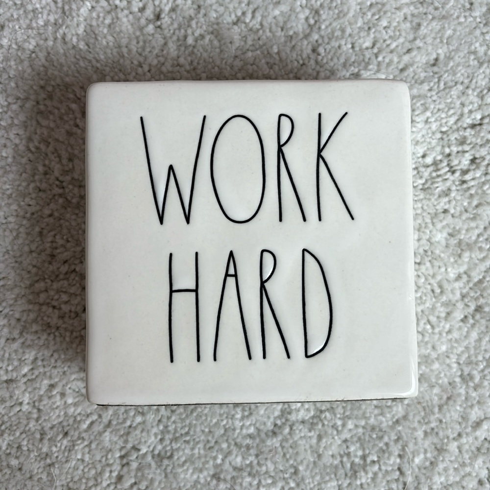Rae Dunn Artisan Collection work hard be brave Paperweight decor white black